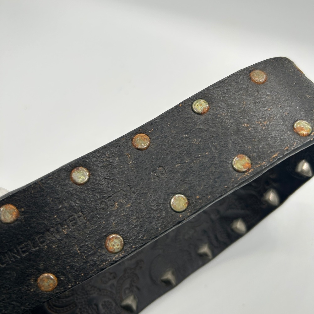 Guess Belt Mens 40 Black Good Leather Western Star Trophy Buckle Studded Paisley - Picture 6 of 6